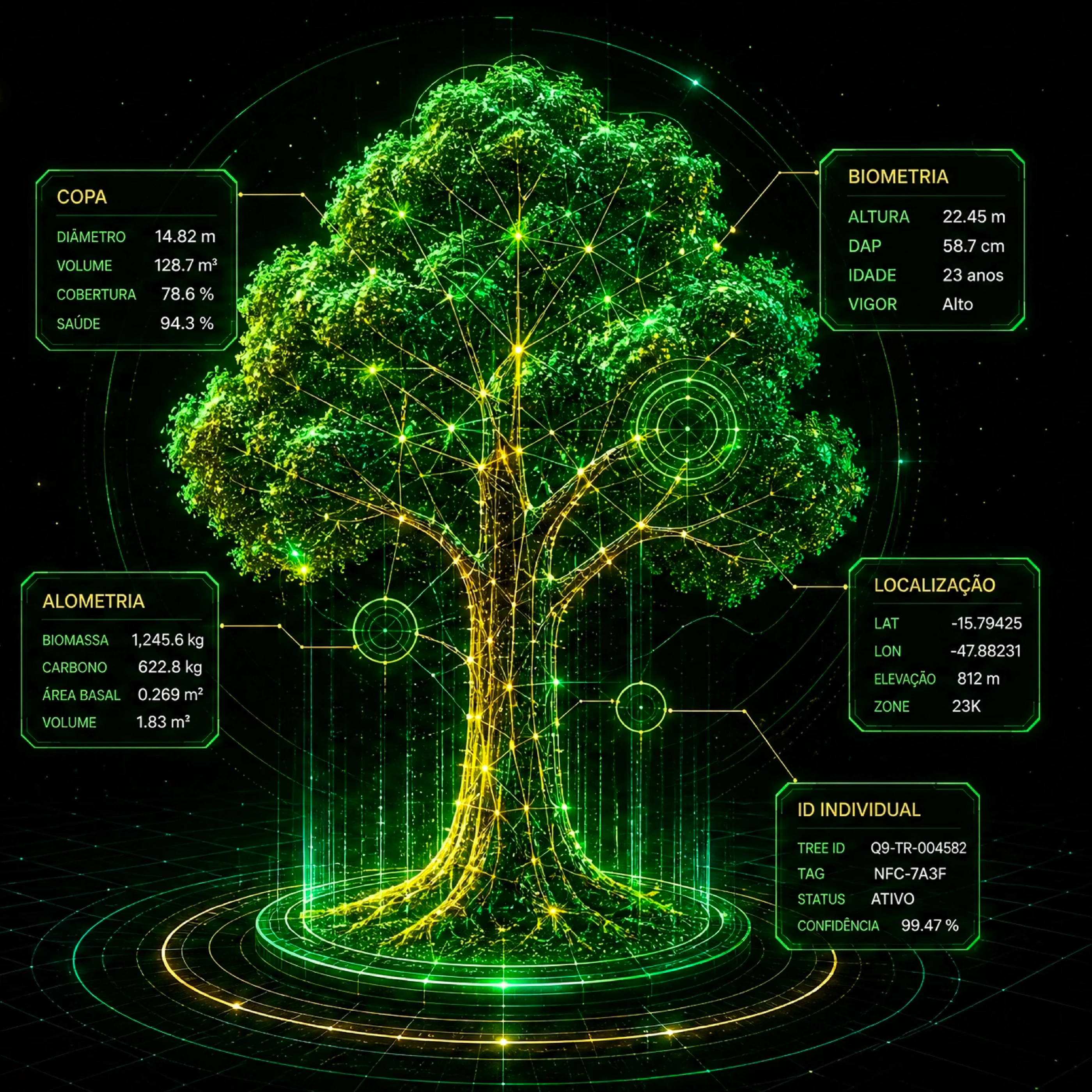 Detecção biométrica — árvore e carbono